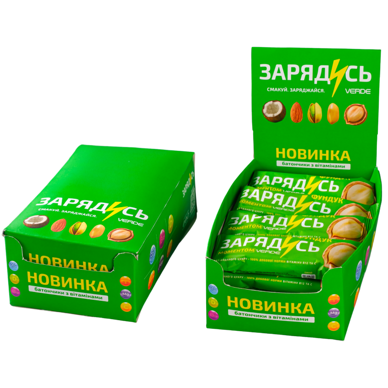 Шоубокс батончиків- Зарядись Фундук+B12 16 шт.