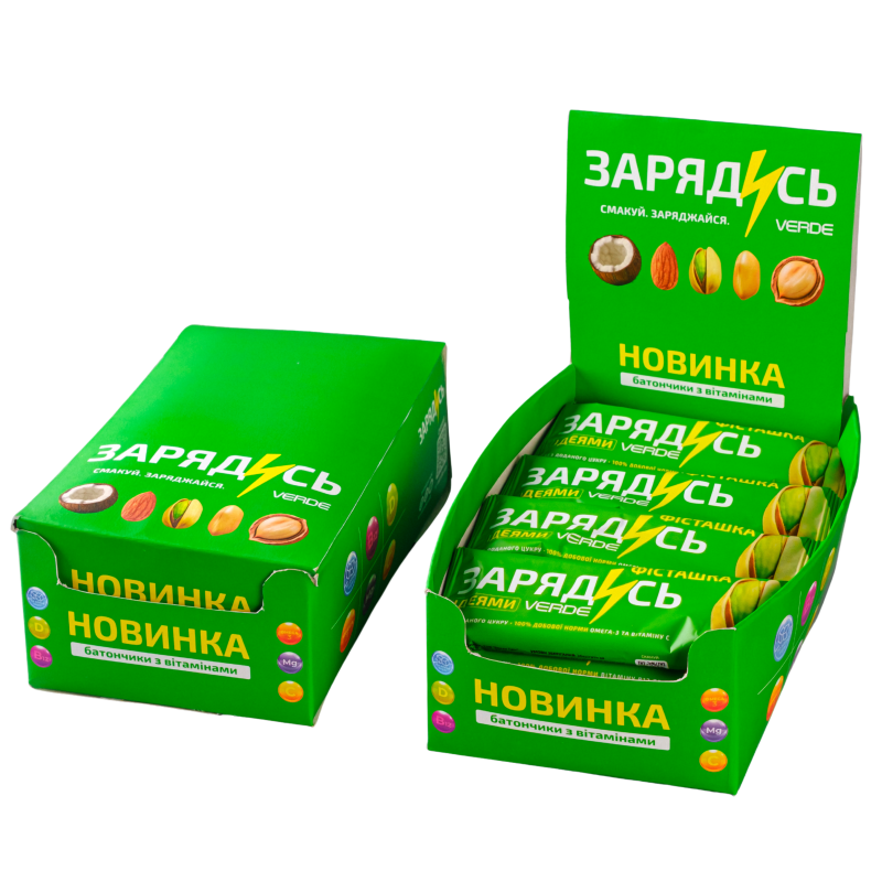 Шоубокс батончиків- Зарядись Фісташка+Омега-3 16 шт.