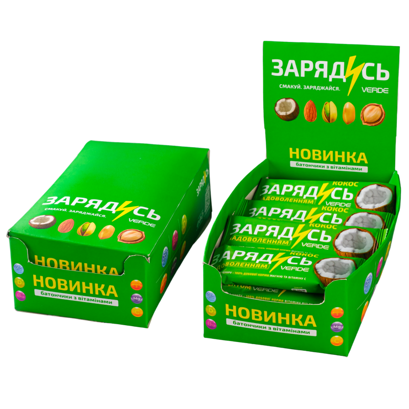 Шоубокс батончиків- Зарядись Кокос+Магній 16 шт.